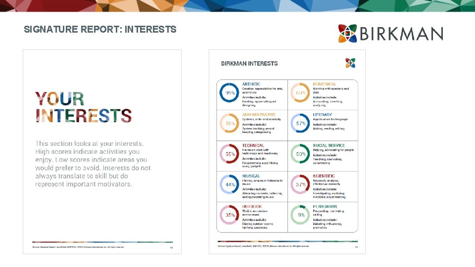 SIGNATURE REPORT: INTERESTS 