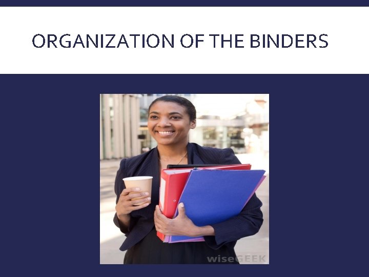 ORGANIZATION OF THE BINDERS 