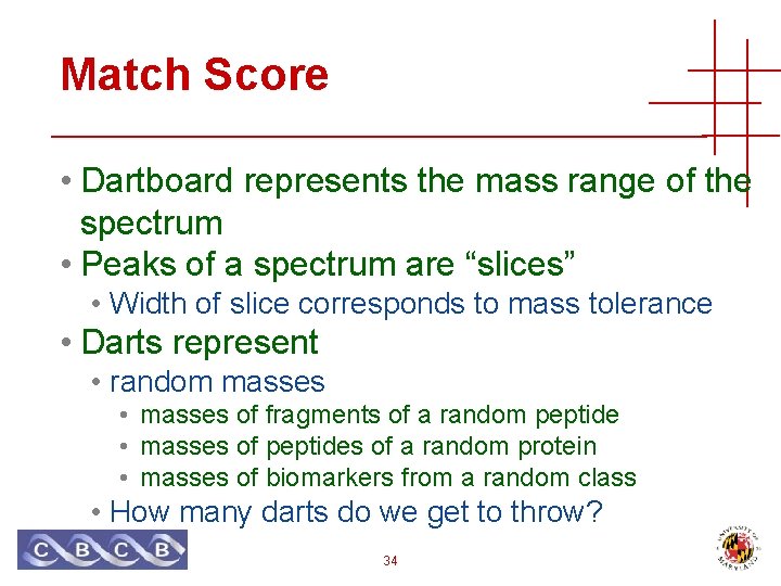 Match Score • Dartboard represents the mass range of the spectrum • Peaks of
