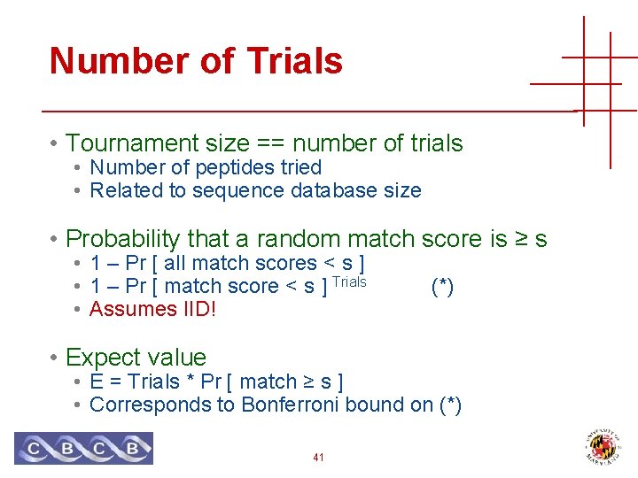 Number of Trials • Tournament size == number of trials • Number of peptides