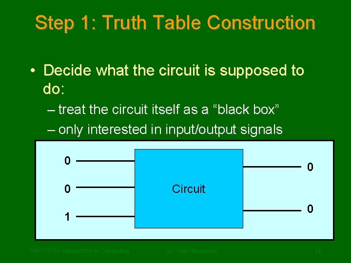 Step 1: Truth Table Construction • Decide what the circuit is supposed to do:
