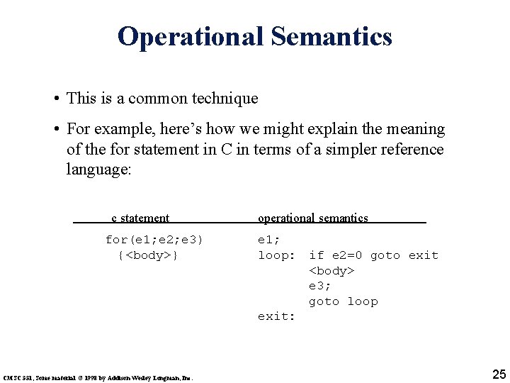 Operational Semantics • This is a common technique • For example, here’s how we