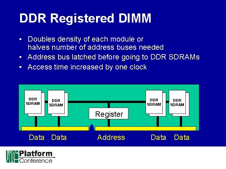 DDR Registered DIMM • Doubles density of each module or halves number of address