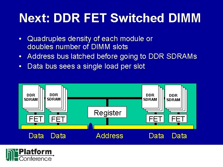 Next: DDR FET Switched DIMM • Quadruples density of each module or doubles number