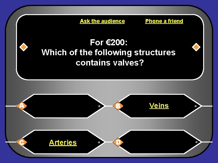 Ask the audience Phone a friend For € 200: Which of the following structures