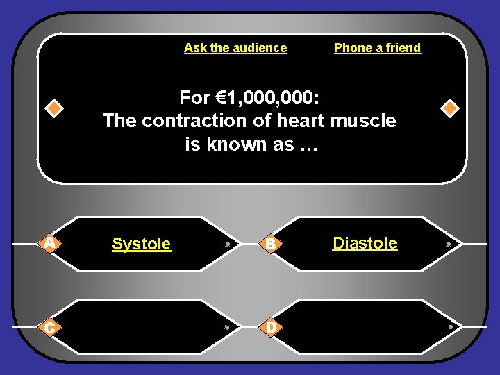 Ask the audience Phone a friend For € 1, 000: The contraction of heart