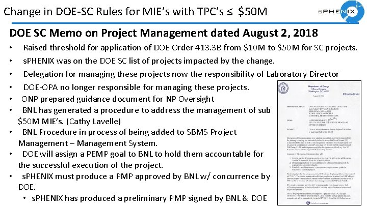 Change in DOE-SC Rules for MIE’s with TPC’s ≤ $50 M DOE SC Memo