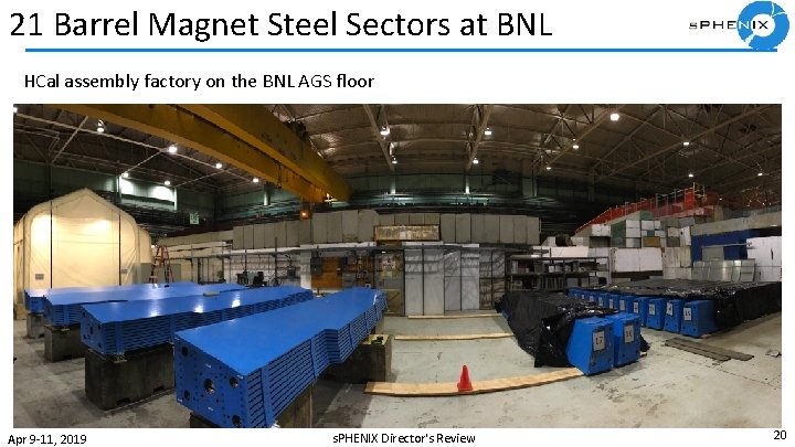 21 Barrel Magnet Steel Sectors at BNL HCal assembly factory on the BNL AGS