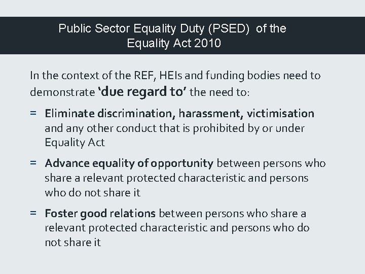 Public Sector Equality Duty (PSED) of the Equality Act 2010 In the context of