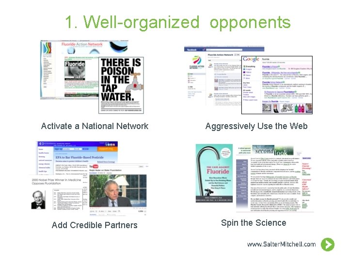 1. Well-organized opponents Activate a National Network Add Credible Partners Aggressively Use the Web