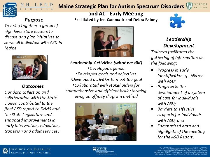 Center Purpose Maine Strategic Plan for Autism Spectrum Disorders and ACT Early Meeting for