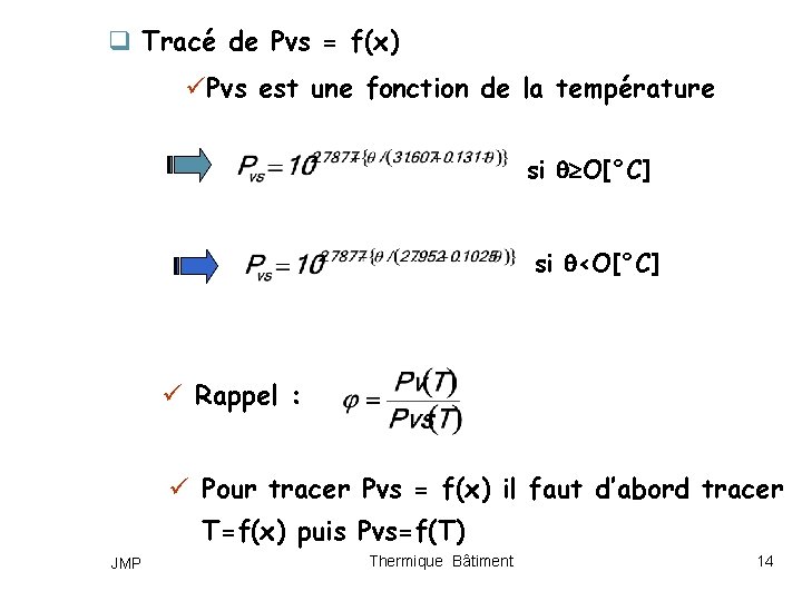 q Tracé de Pvs = f(x) üPvs est une fonction de la température si
