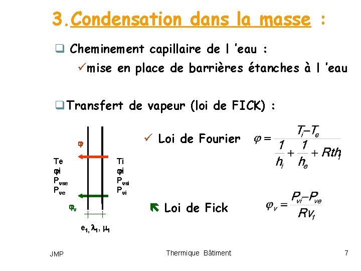 3. Condensation dans la masse : q Cheminement capillaire de l ’eau : ümise