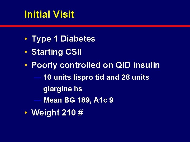 Initial Visit • Type 1 Diabetes • Starting CSII • Poorly controlled on QID