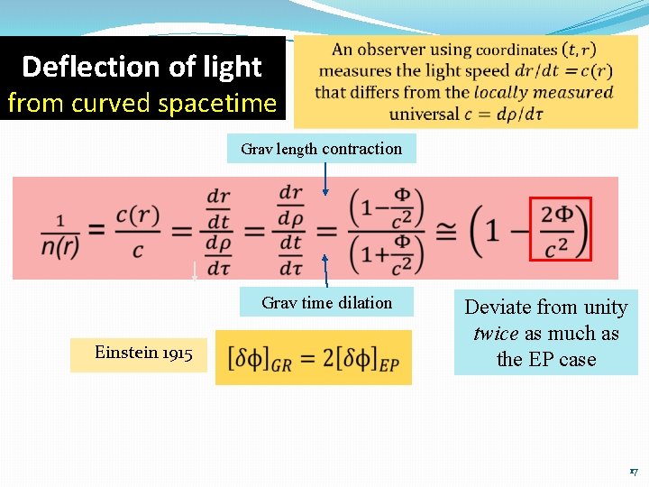Deflection of light from curved spacetime Grav length contraction Grav time dilation Einstein 1915