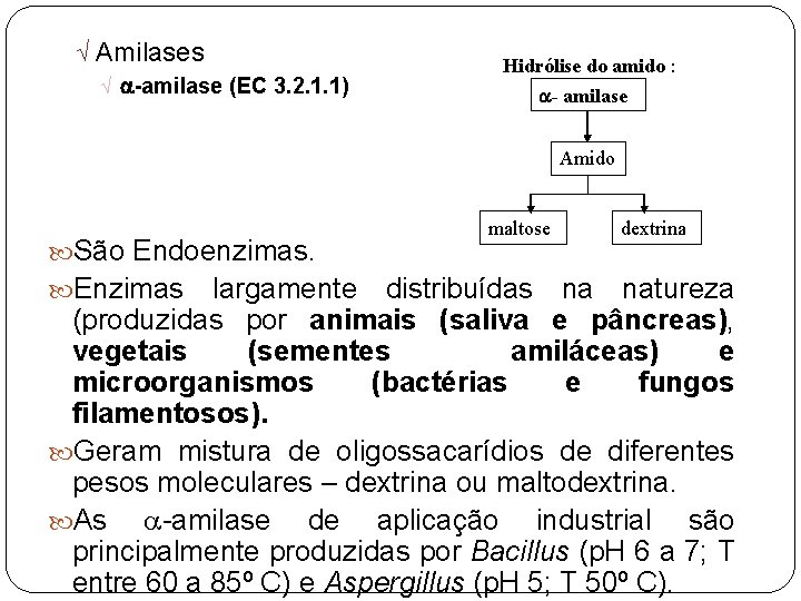 Ö Amilases Ö -amilase (EC 3. 2. 1. 1) Hidrólise do amido : -