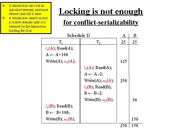 Ø Ø A transaction can lock an unlocked element, and must release (unlock) it