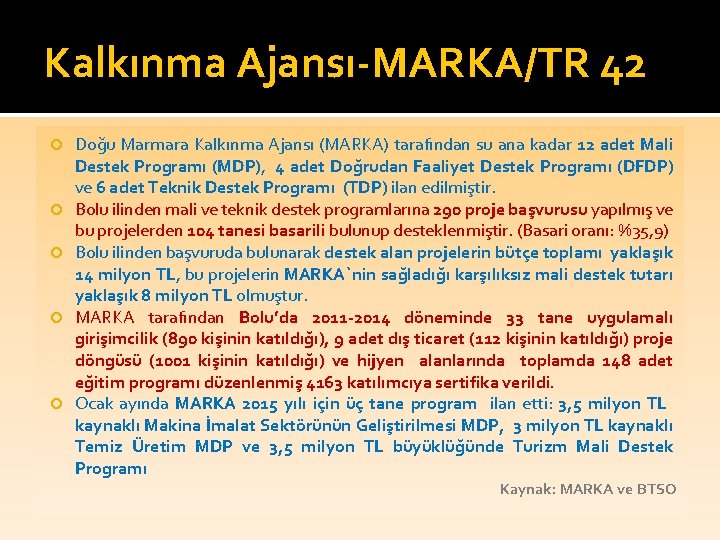 Kalkınma Ajansı-MARKA/TR 42 Doğu Marmara Kalkınma Ajansı (MARKA) tarafından su ana kadar 12 adet