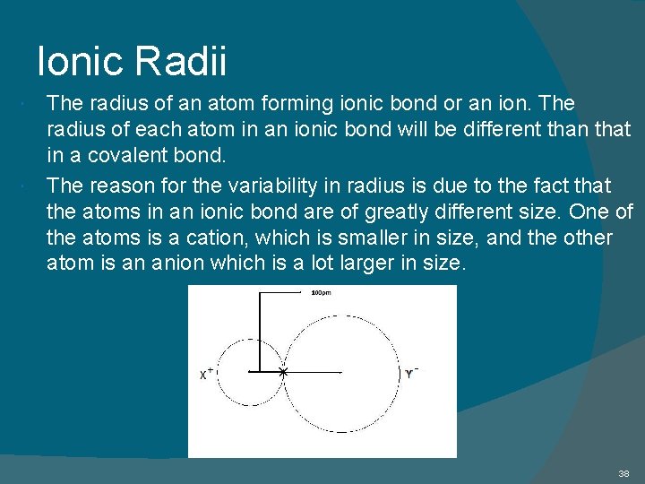 Ionic Radii The radius of an atom forming ionic bond or an ion. The