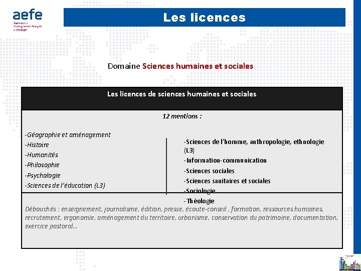 Les licences Domaine Sciences humaines et sociales Les licences de sciences humaines et sociales