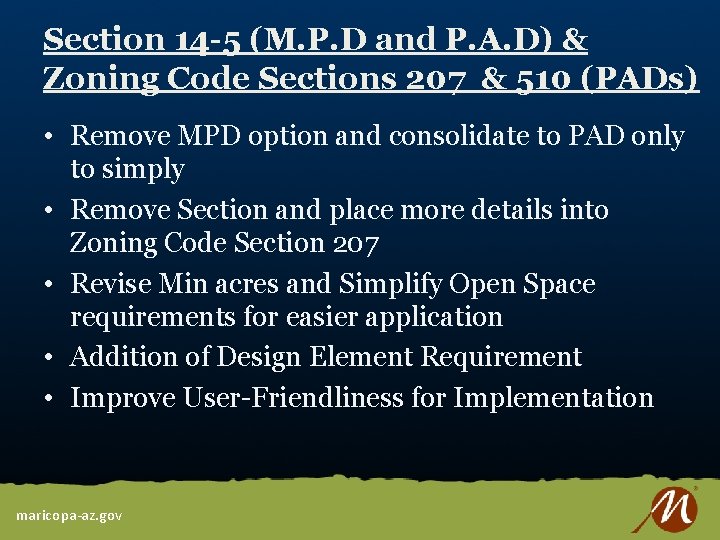 Section 14 -5 (M. P. D and P. A. D) & Zoning Code Sections