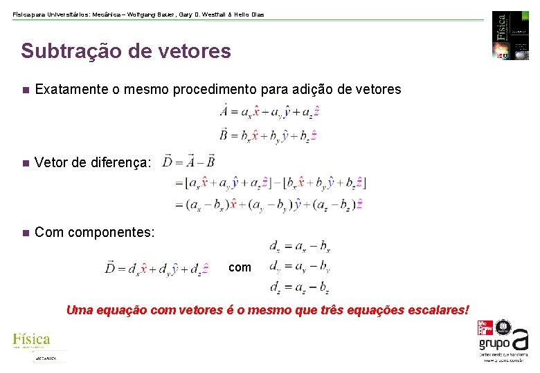 Física para Universitários: Mecânica – Wolfgang Bauer, Gary D. Westfall & Helio Dias Subtração