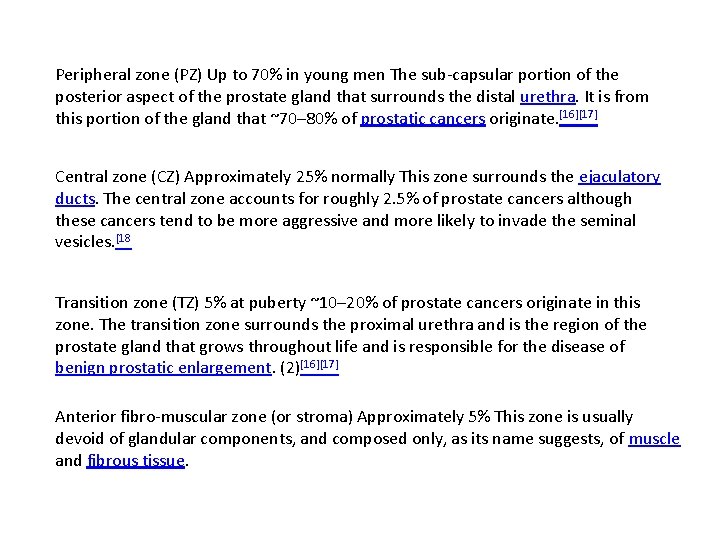 Peripheral zone (PZ) Up to 70% in young men The sub-capsular portion of the