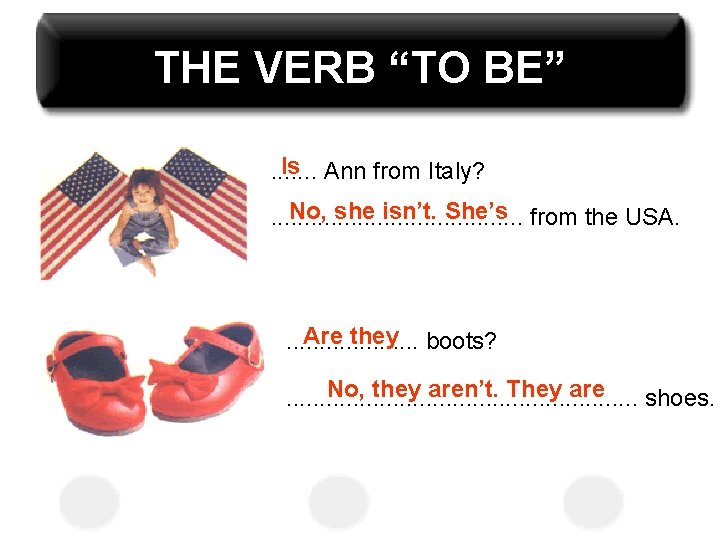THE VERB “TO BE” Is Ann from Italy? . . . . No, she