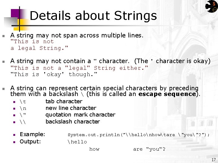 Details about Strings n n n A string may not span across multiple lines. Details about Strings n n n A string may not span across multiple lines.