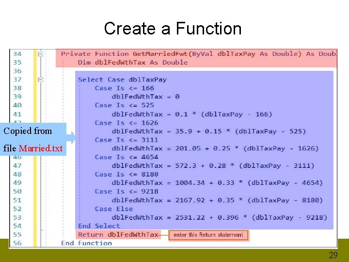 Create a Function Copied from file Married. txt 29 