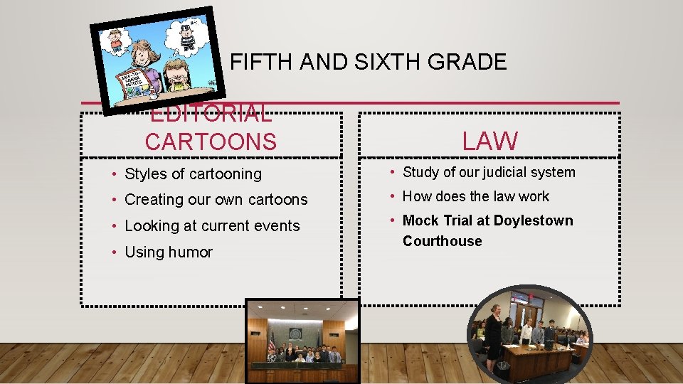 FIFTH AND SIXTH GRADE EDITORIAL CARTOONS LAW • Styles of cartooning • Study of