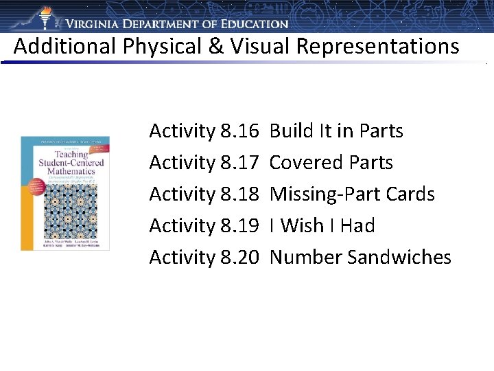 Additional Physical & Visual Representations Activity 8. 16 Activity 8. 17 Activity 8. 18