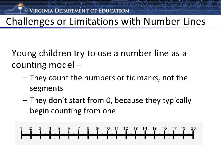 Challenges or Limitations with Number Lines Young children try to use a number line