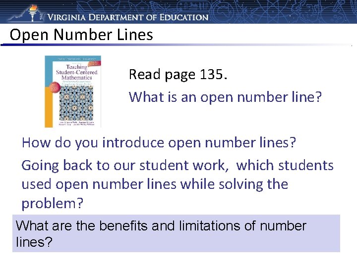 Open Number Lines Read page 135. What is an open number line? How do