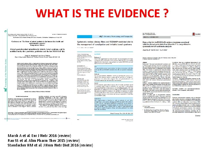 WHAT IS THE EVIDENCE ? Marsh A et al. Eur J Nutr 2016 (review)