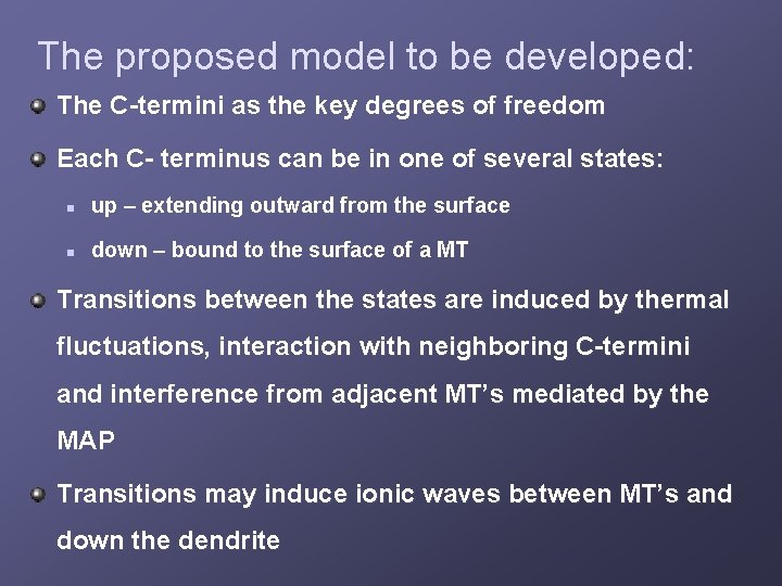 The proposed model to be developed: The C-termini as the key degrees of freedom