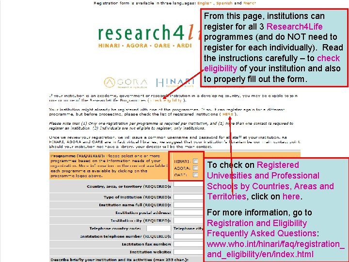 From this page, institutions can register for all 3 Research 4 Life programmes (and