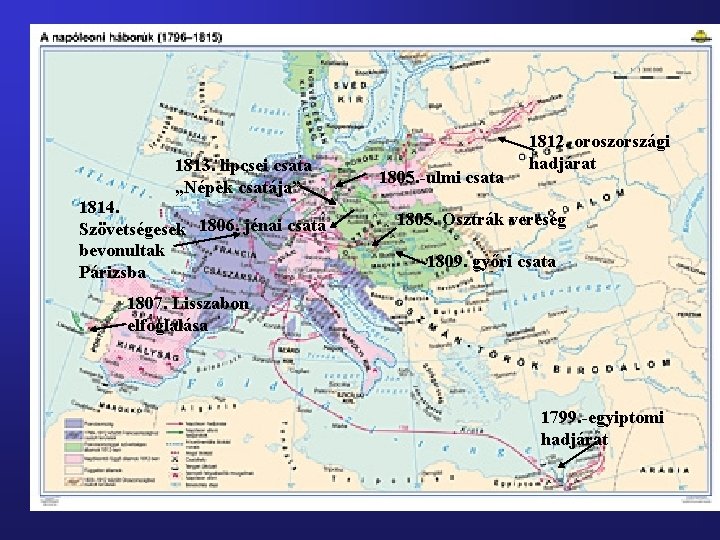 1813. lipcsei csata „Népek csatája” 1814. Szövetségesek 1806. jénai csata bevonultak Párizsba 1805. -ulmi