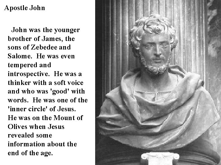 Apostle John was the younger brother of James, the sons of Zebedee and Salome.