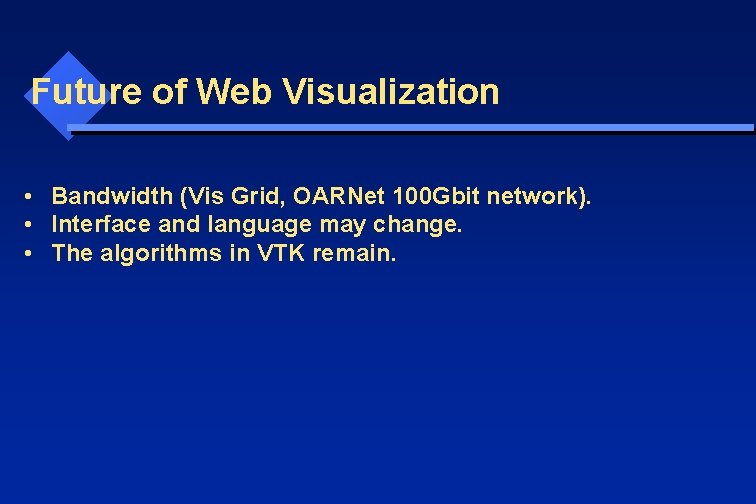 Future of Web Visualization • Bandwidth (Vis Grid, OARNet 100 Gbit network). • Interface