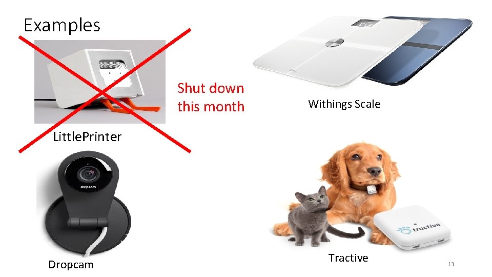 Examples Shut down this month Withings Scale Little. Printer Dropcam Tractive 13 