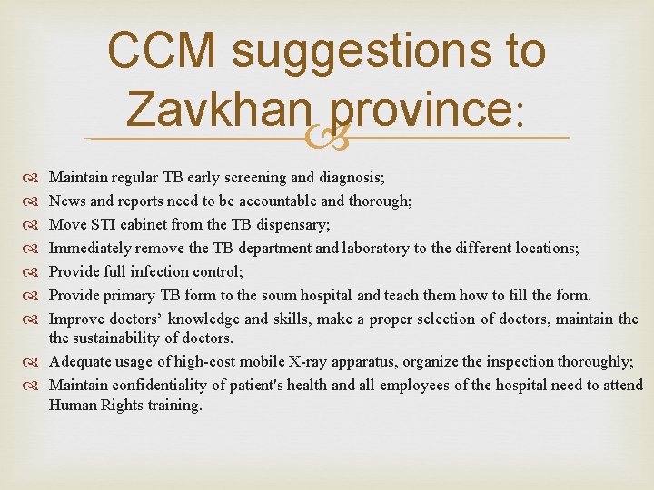 CCM suggestions to Zavkhan province: Maintain regular TB early screening and diagnosis; News and