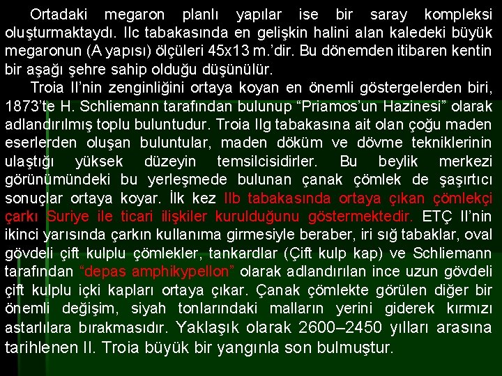 Ortadaki megaron planlı yapılar ise bir saray kompleksi oluşturmaktaydı. IIc tabakasında en gelişkin halini