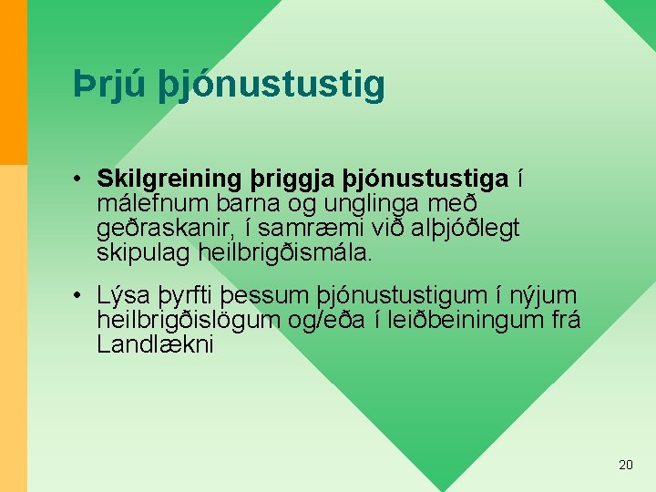 Þrjú þjónustustig • Skilgreining þriggja þjónustustiga í málefnum barna og unglinga með geðraskanir, í