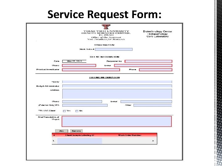 Service Request Form: 