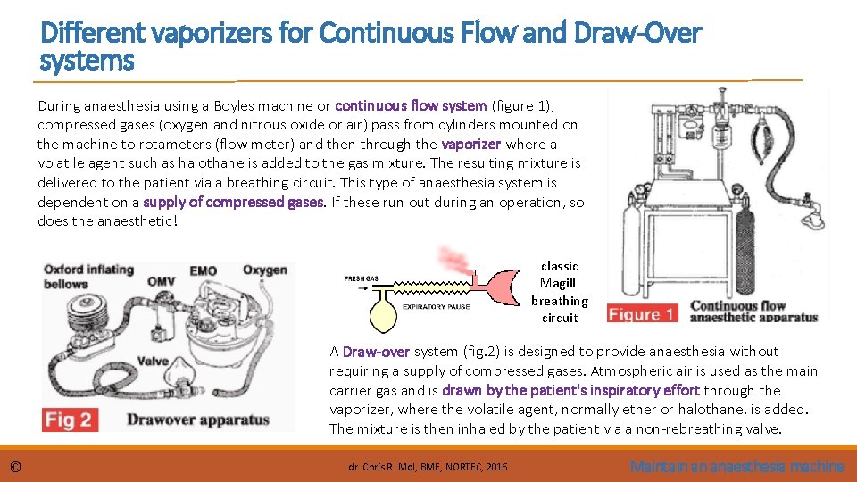 Different vaporizers for Continuous Flow and Draw-Over systems During anaesthesia using a Boyles machine