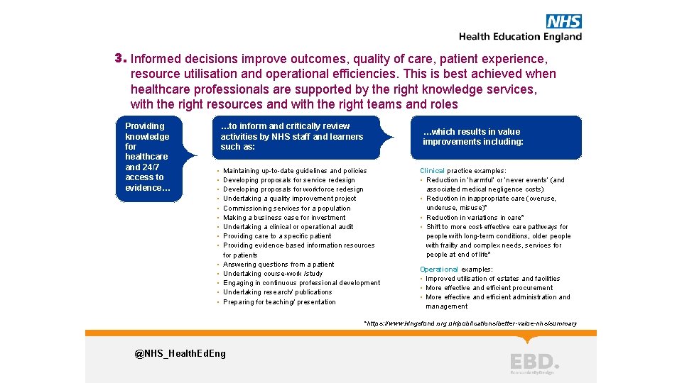 3. Informed decisions improve outcomes, quality of care, patient experience, resource utilisation and operational