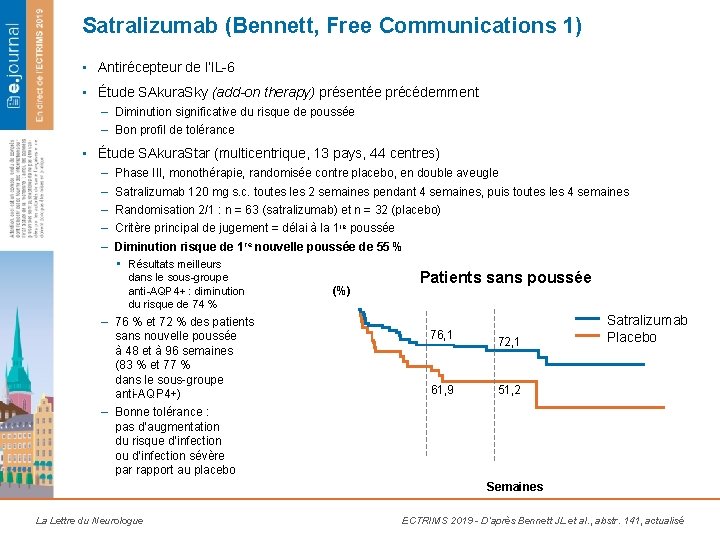 Satralizumab (Bennett, Free Communications 1) • Antirécepteur de l’IL-6 • Étude SAkura. Sky (add-on Satralizumab (Bennett, Free Communications 1) • Antirécepteur de l’IL-6 • Étude SAkura. Sky (add-on