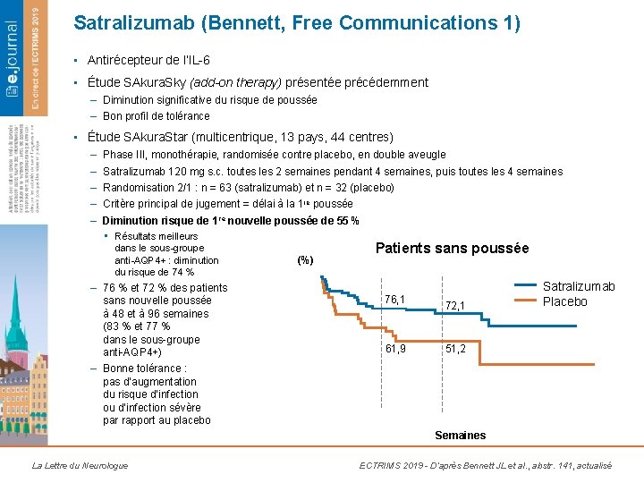 Satralizumab (Bennett, Free Communications 1) • Antirécepteur de l’IL-6 • Étude SAkura. Sky (add-on