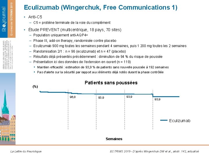 Eculizumab (Wingerchuk, Free Communications 1) • Anti-C 5 – C 5 = protéine terminale